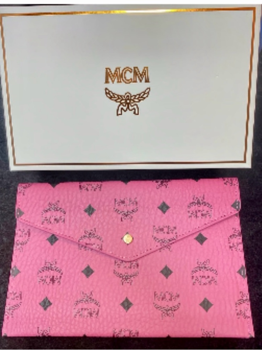 Brand New MCM Vibrant Pink Logo Envelope Clutch Novelty GWP NWB